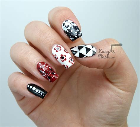 Mix & Match Red, Black & White Nail Art Design - Lucy's Stash