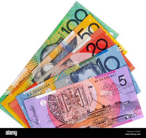 Australian Dollar Bills Isolated On White Stock Photo Alamy