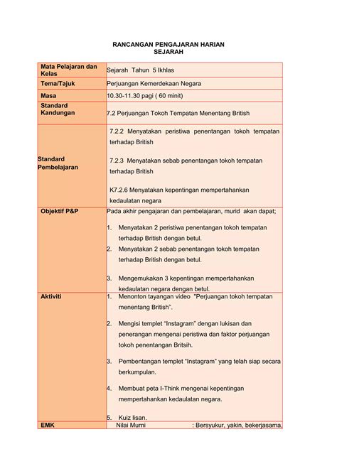 Rph Sejarah Tahun Perjuangan Tokoh Tempatan Menentang Brtish Pdf