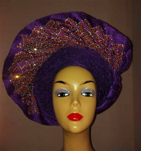 Auto Gele Pre Tied Gele Purple Headwrap Purple Auto Gele African