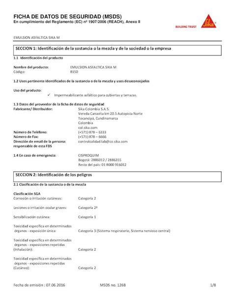 PDF FICHA DE DATOS DE SEGURIDAD MSDS Fecha de emisión 07 06