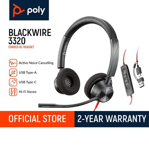 Poly Blackwire 3320 Stereo Microsoft Teams Certified Usb C Headset Usb