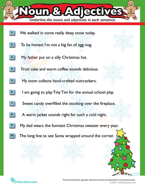 Christmas Grammar Nouns And Adjectives Worksheet