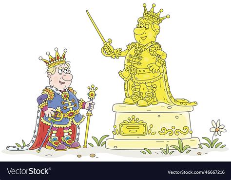 Angry king and his golden statue Royalty Free Vector Image