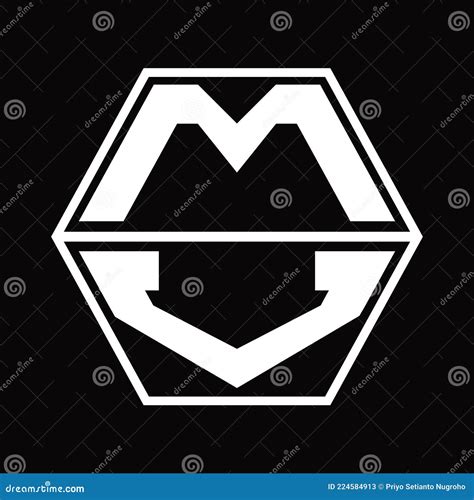 Mv Logo Monogram With Hexagon Shape Up And Down Design Template Stock