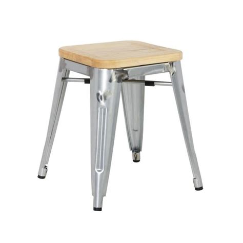 Tabourets Bistro Bas En Acier Avec Assise En Bois Lot De 4 Bolero