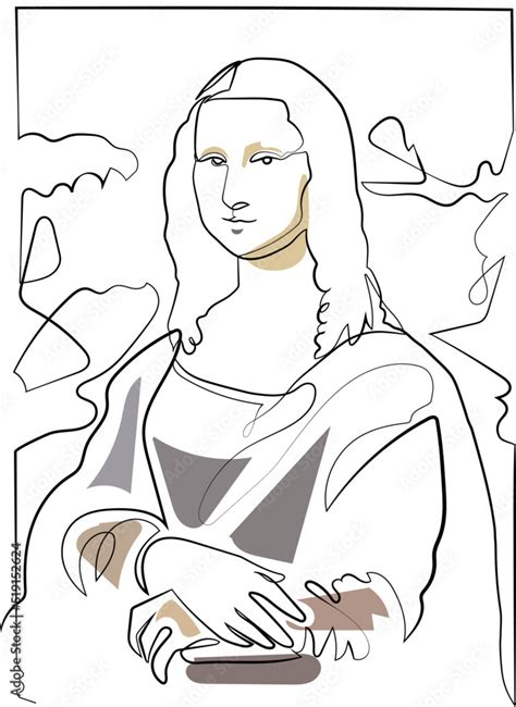 Continuous One Line Vector Art Mona Lisa Smile From Da Vinci Famous