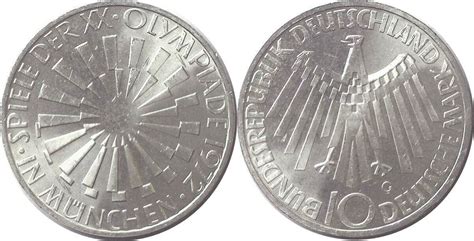 Deutschland BRD Germany 10 DM 1972 G XX Olympische Sommerspiele