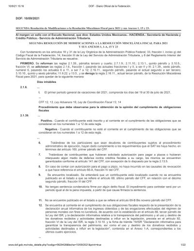 SEGUNDA Resolución de Modificaciones a la Resolución Miscelánea Fiscal