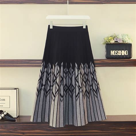 BNew 2021 Women Knitted Pleated Skirt Autumn Winter Color Patch High