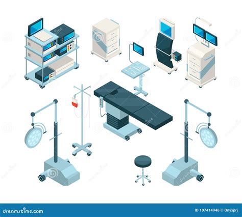 Isometric Illustrations Of Medical Equipment In Operating Stock Vector