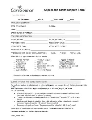 Fillable Online Appeal And Claim Dispute Form Fax Email Print PdfFiller