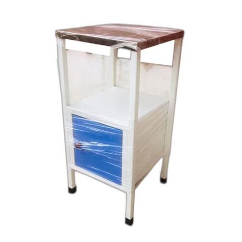 White Blue And Silver Mild Steel Hospital Bedside Locker Painted Size