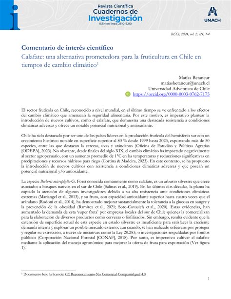 PDF Comentario de interés científico Calafate una alternativa