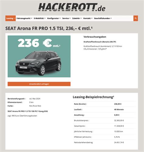 Seat Arona im Leasing für 236 im Monat brutto ntv Autoleasing