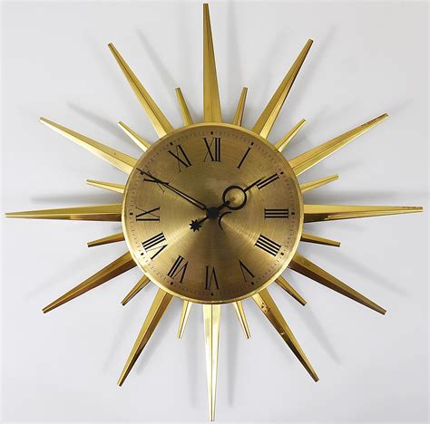 Junghans Mid Century Modern Golden Sunburst Brass Wall Clock Germany