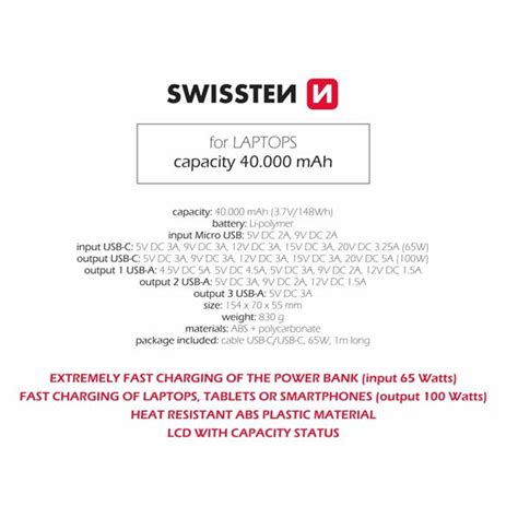 Swissten Power Line Powerbanka 40000 mAh 100W PD černá PlayGoSmart