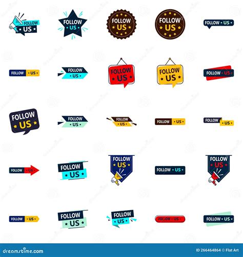 25 Professional Follow Us Banners For Youtube And Tiktok Stock Vector