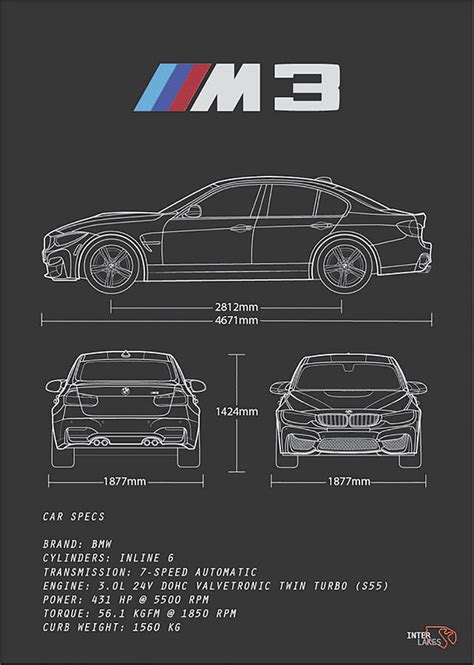 Bmw M3 F80 Serie 3 Sedan Blueprint Interlakes Digital Art By Interlakes Fine Art America