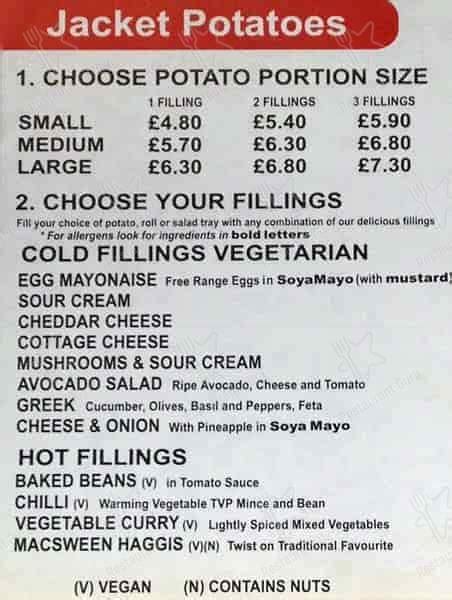 Menu at The Baked Potato Shop fast food, Edinburgh