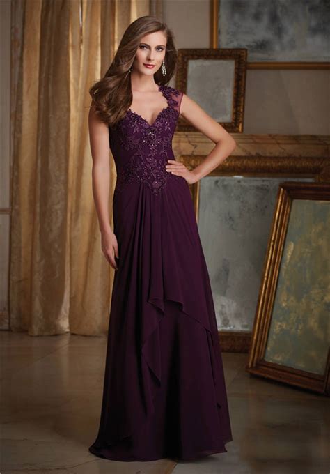 Sheath Sweetheart Cap Sleeve Long Purple Chiffon Lace Beaded Evening