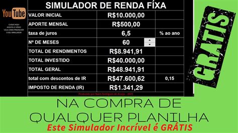 PLANILHA GRÁTIS SIMULADOR DE INVESTIMENTO EM RENDA FIXA YouTube