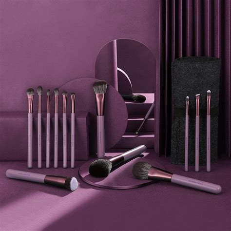 Jade Series 15 Pcs Makeup Brush Kit Smoke Purple Eigshow Beauty