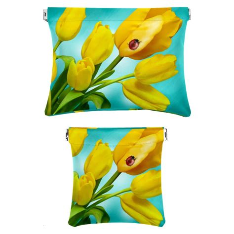 Ownta Yellow Tulip Spring Flower Pattern Portable 2 Pack Pu Leather