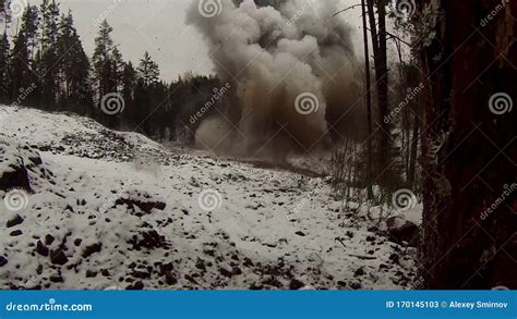 Blasting Of Rocks Crushing Boulders Using Explosive Technologies Stock