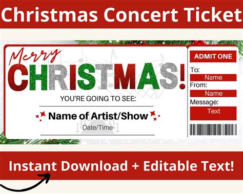 Christmas Concert Ticket Template. Concert Ticket Gift. Concert Gift ...