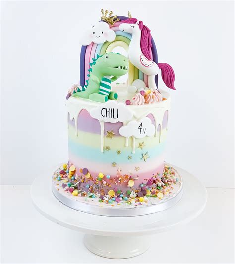 Cute Dino Unicorn Cake Unicorn Birthday Party Cake Dinosaur Birthday