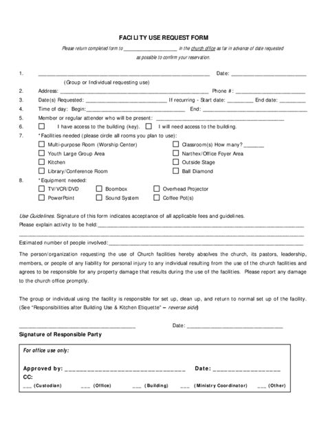 Fillable Online Facility Use Request Form Life Church Washington Fax