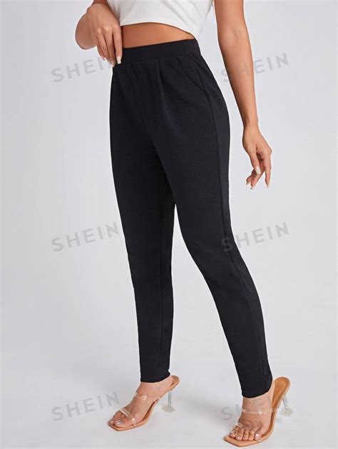 Shein Essnce Solid Slant Pocket Skinny Trousers Shein Uk