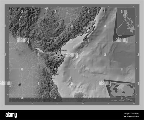 Aurora Province Of Philippines Grayscale Elevation Map With Lakes And