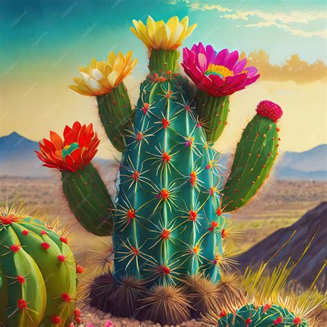 Premium Photo A Cactus With Colorful Flowers In The Desert