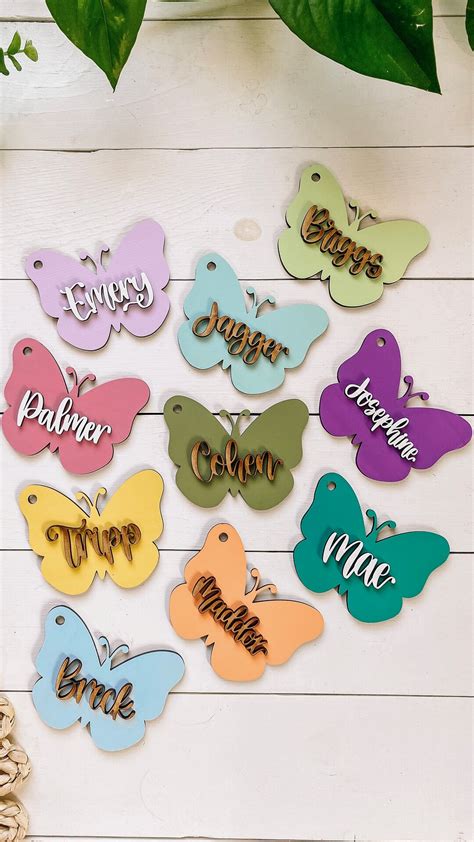 Personalized Butterfly Name Tags Wooden Butterfly Tag Easter Name Tag