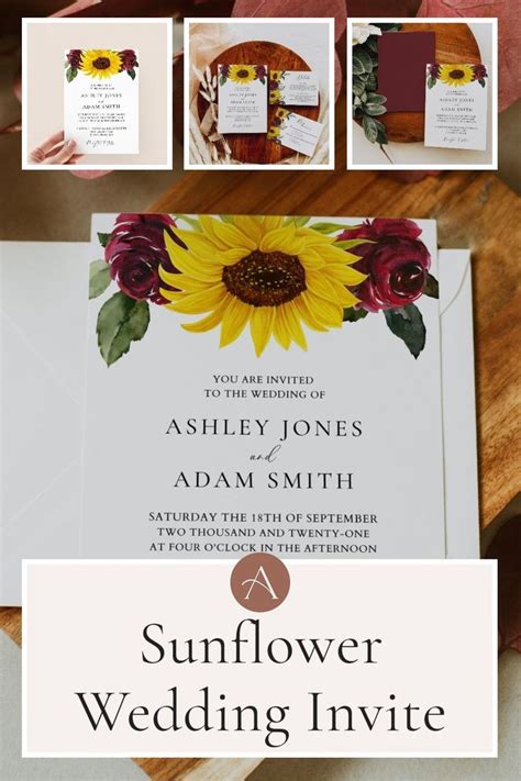 Printable Sunflower Wedding Invitation Template Sunflowers And Roses Wedding Invite Printable