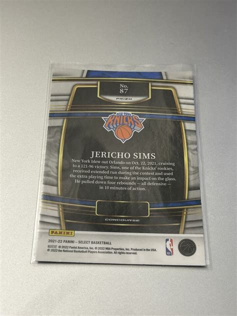 Jericho Sims Rookie 2021 22 Select Blue Shimmer Prizm 87 New York