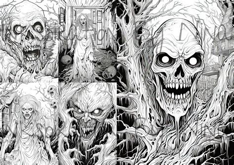 Terrifying Undead Zombies Halloween Coloring Pages 25 Premium Etsy