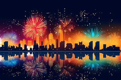 Premium Photo | Beautiful firework show with cityscape at night for ...