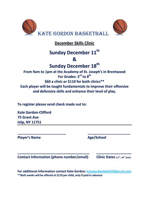 Fillable Online Stmaryshoops KATE GORDON BASKETBALL St Mary S CYO