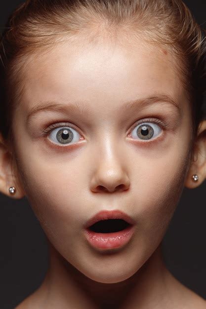 Free Photo Close Up Portrait Of Little And Emotional Caucasian Girl