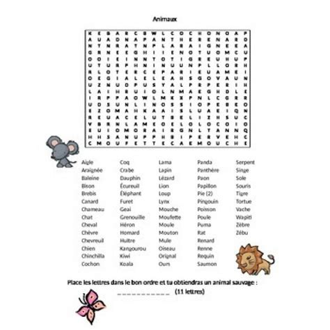 Mot Cach Sur Les Animaux Words Word Search Puzzle