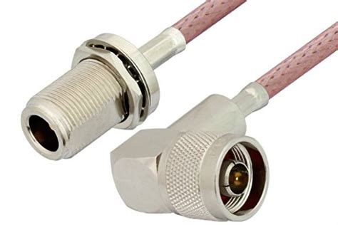 N Male Right Angle To N Female Bulkhead Cable 72 Inch Length Using Rg142 Coax