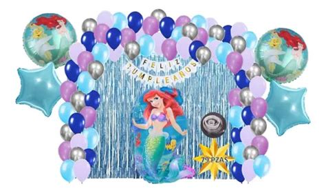 Kit De Decoracion Cumpleaños Globos Ariel La Sirenita 77 Pzs Meses