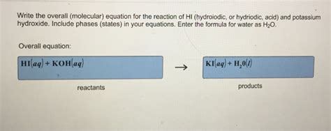 Solved Write the overall (molecular) equation for the | Chegg.com