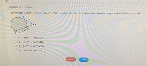 5 Select The Correct Answer Segment Abis Tangent To The Circle At