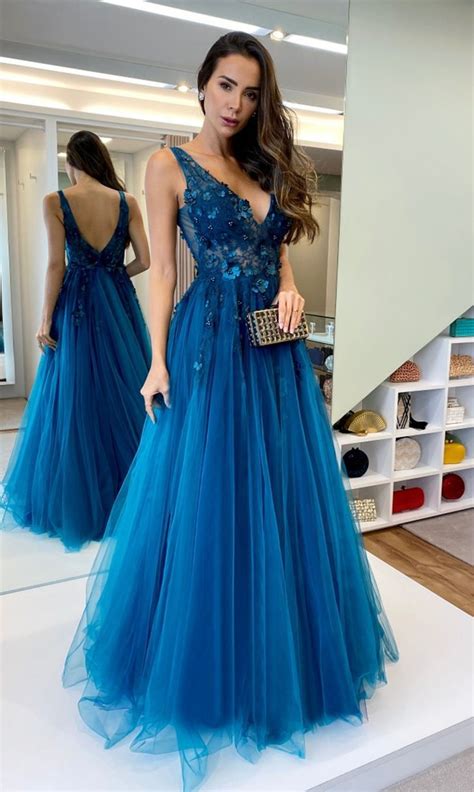 Vestido de festa azul petróleo fotos modelos e tendências para