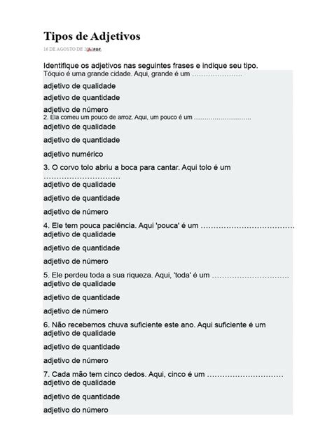 Tipos de Adjetivos | PDF