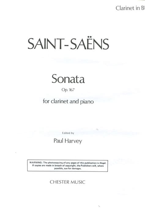 Saint SaënsSonata Op 167 for Clarinet and Piano